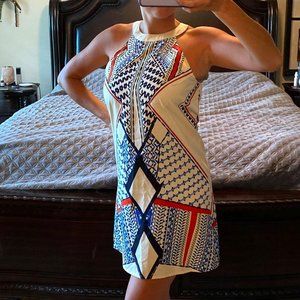 VENUS GEOMETRIC PATTERN HALTER DRESS